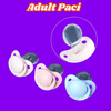 Close-up of a large adult pacifier featuring a decorative charm, crafted for ABDL users.