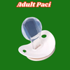 Side view of an adult pacifier showcasing a custom deco design with durable silicone material.